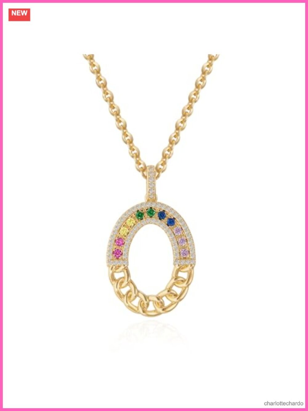 14K Gold Plated Brass CZ Circle Pendant Necklace